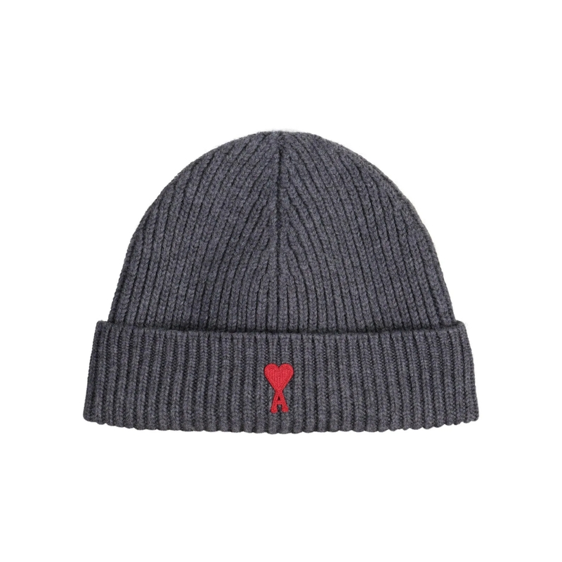 AMI Paris Wollmütze Beanie mit Logo aus Schurwolle Grau(Image 2)
