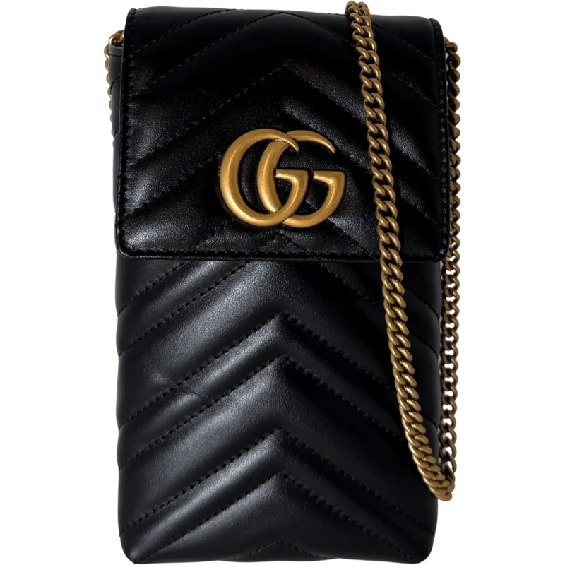 Gucci Schultertasche Gucci GG Marmont Phone Crossbody Bag Schwarz / neu schwarz