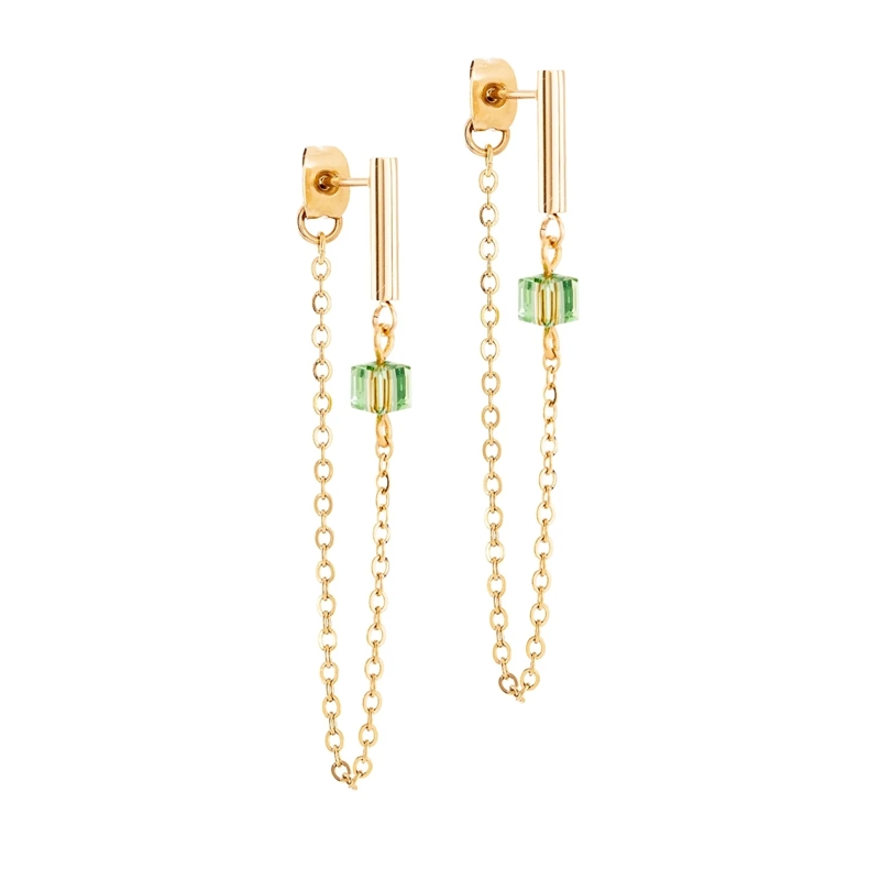 COEUR DE LION Ohrstecker Ohrringe Mini Cubes & Chain grün