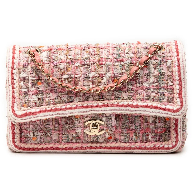 Chanel Schultertasche Medium Classic Tweed Braided Double Flap rose