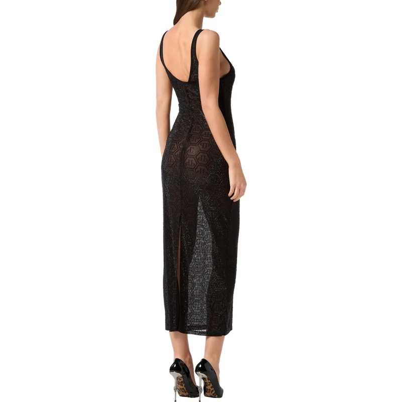 Philipp Plein Maxikleid Langes Tank-Kleid Monogram Mit Schmucksteinen schwarz(Image 2)