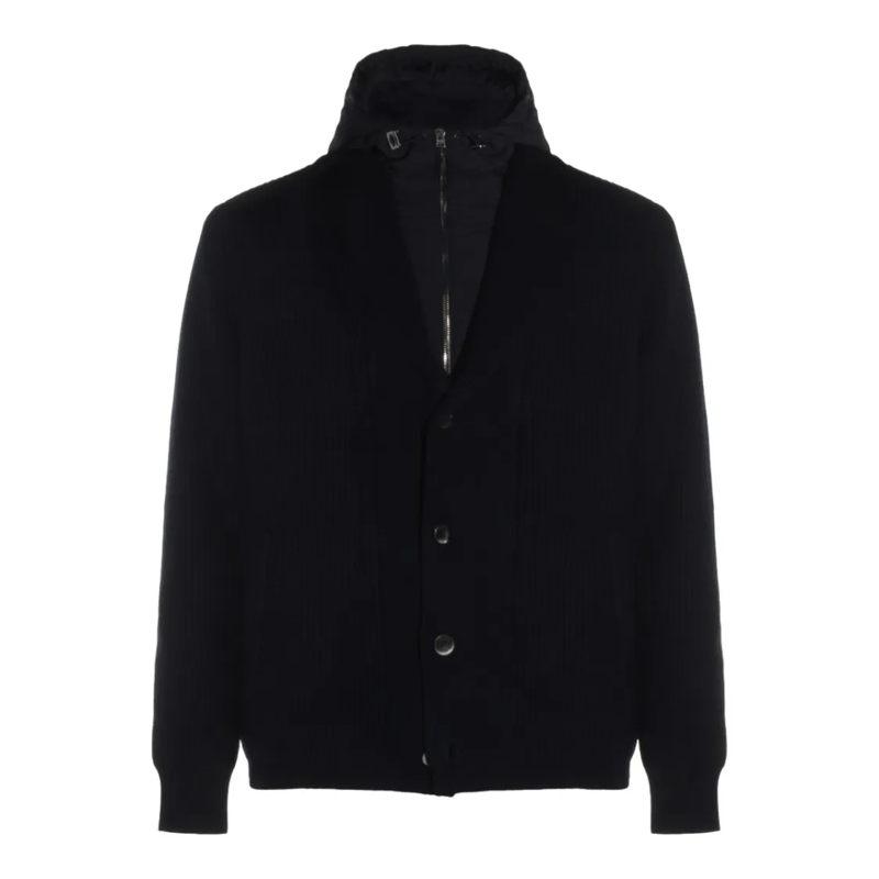 Herno  Ribbed Knit Jacket With High Collar Black