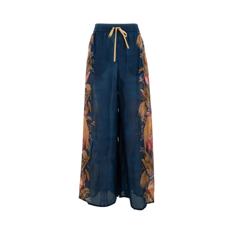 Zimmermann  Flowing Floral Print Wide Trousers With Elasticate Blue