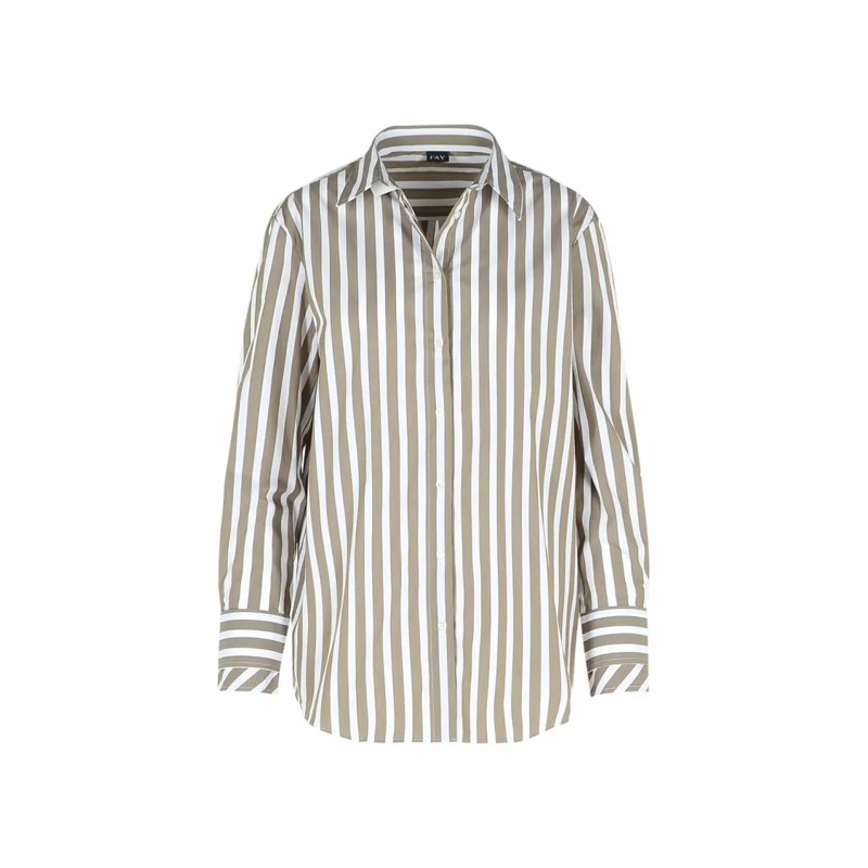 Fay Chemise Tailored Cotton Shirt With Vertical Stripes Neutrals
