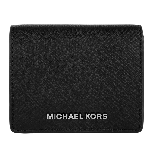 MICHAEL Michael Kors Jet Set Travel Flap Card Holder Leather Black/Silver Overslagportemonnee