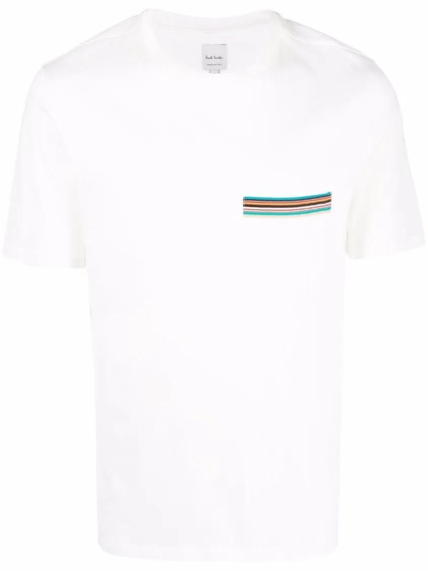 Paul Smith - White Cotton T-Shirt With Embroidered Edge Artist - Größe M - weiß