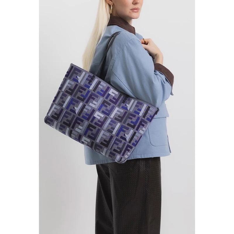 Fendi Shopper Shopping Roll Large Denim Bag Mirto(Image 2)