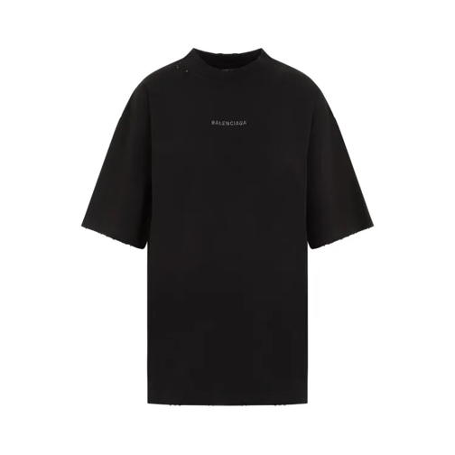 Balenciaga Faded Black Cotton Medium Fit T-Shirt Black 