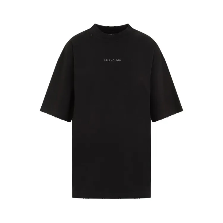 Balenciaga Faded Black Cotton Medium Fit T Shirt Black T shirts