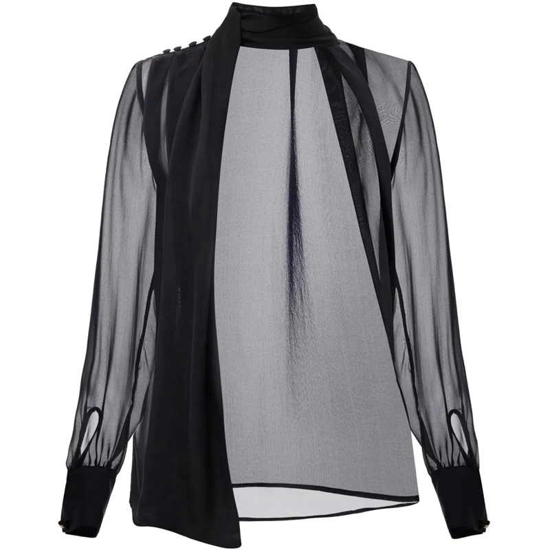 Elisabetta Franchi Chemisier Silk Black Shirt With Tie Detail Black