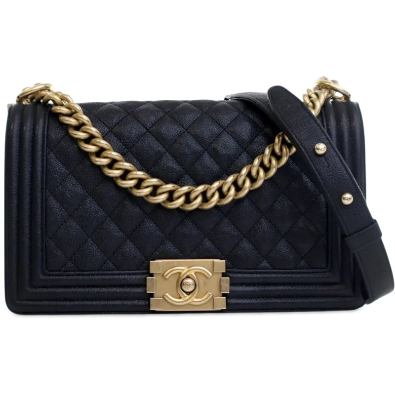 Chanel Schultertasche Old Medium Quilted Caviar Boy Flap blau