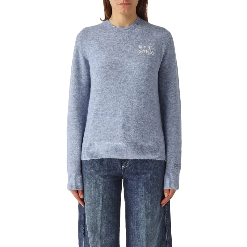 Mc2 Saint Barth Trui Alpaca Knit Sweater With Ribbed Finishing Blue