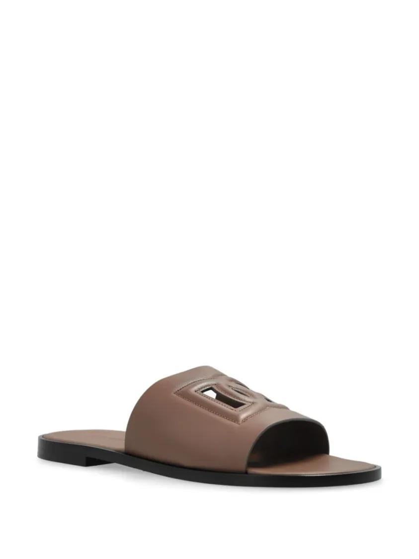 Thumbnail - Dolce&Gabbana Loafer - Brown Sandals With Design And Prominent Logo - Gr. 39,5 (EU) - in Grau - für Damen