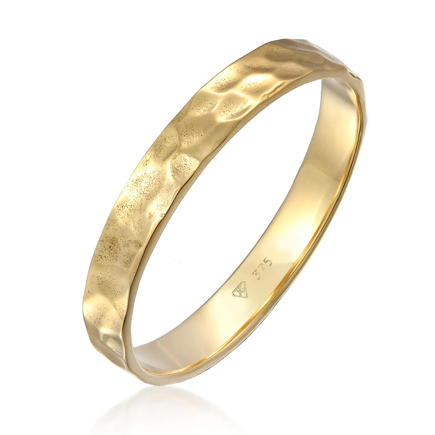 Kuzzoi Ringe - Ring Bandring Herrenring Gehämmert 375er Gelbgold - Gr. 60 MM - in Gold - für Damen