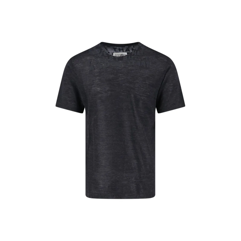 MM6 Maison Margiela T-Shirt Crew Neck Black Wool T-Shirt With Bold Logo Print Black