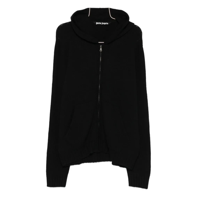Palm Angels  Black Zip-Up Hoodie With Bold Gothic Logo Black