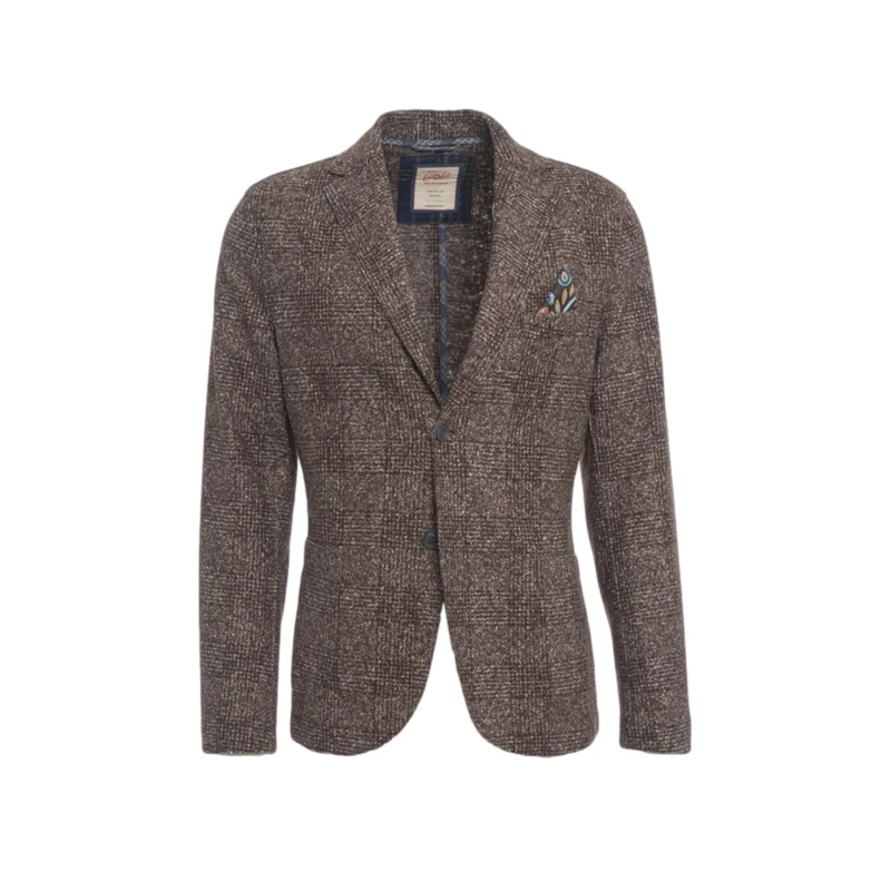 Bob Blazer Single-Button Blazer With Textured Checkered Patte Grey