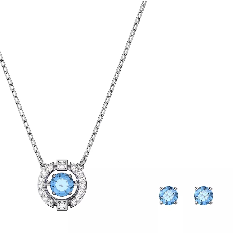 Swarovski Ohrstecker Sparkling Dance set Round cut Rhodium plated Blue (Image 2)