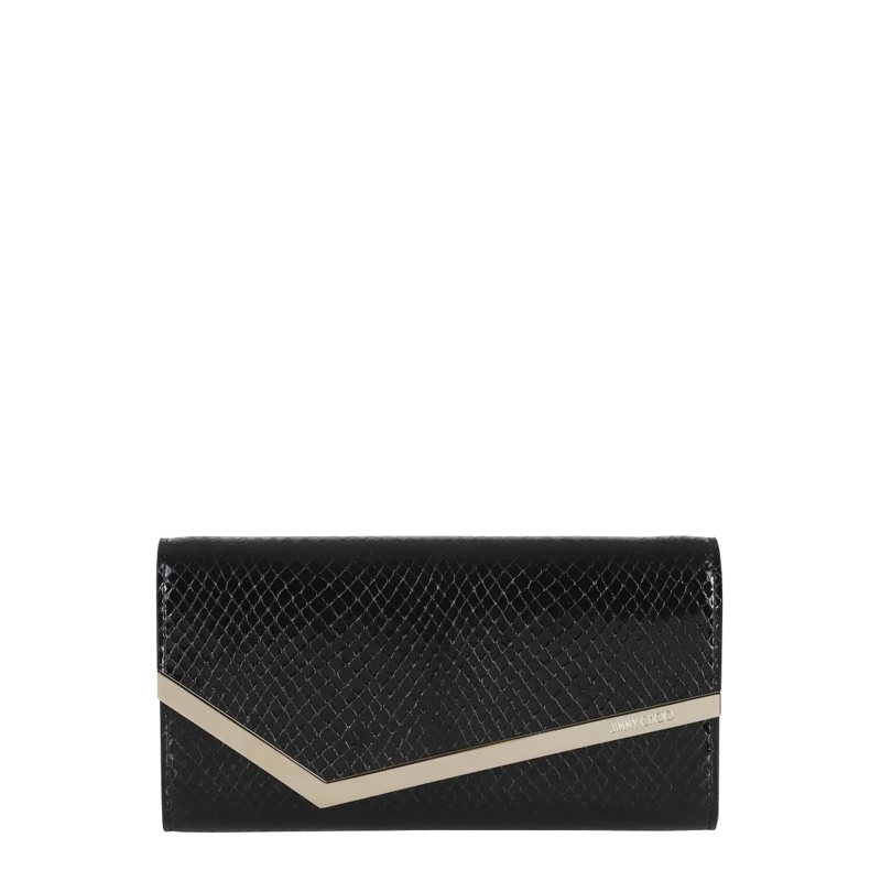 Jimmy Choo Clutch Snake-Print Leather Clutch With Gold Accents Black