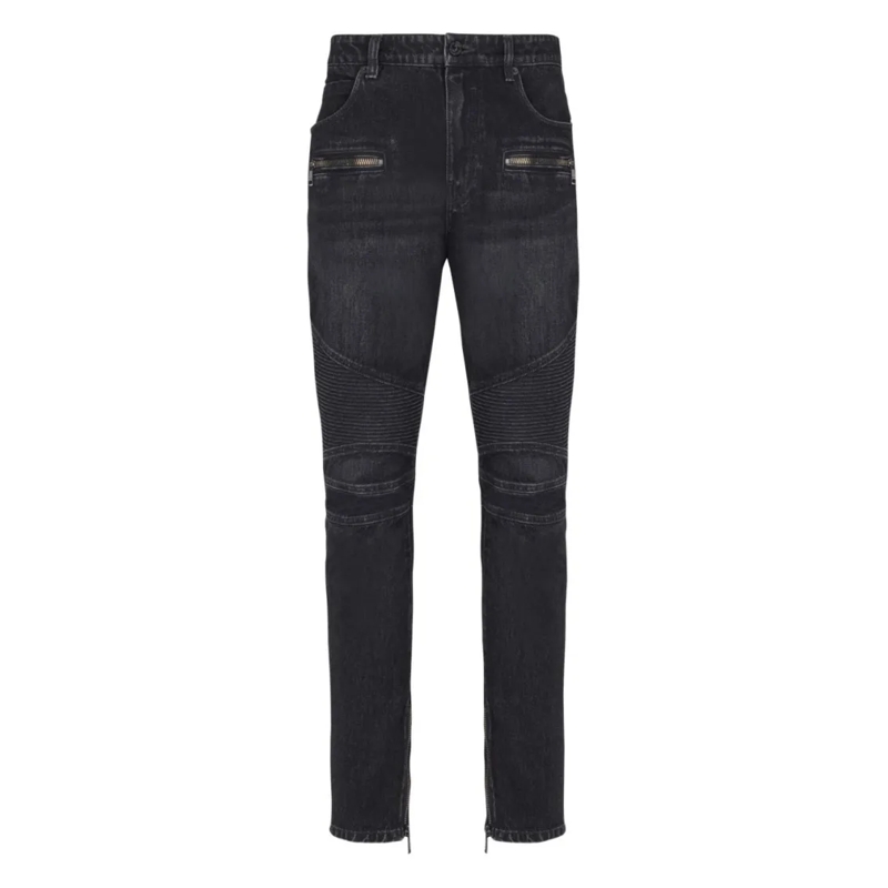 Balmain Jeans Slim Fit Black Jeans With Ribbed Detailing Black