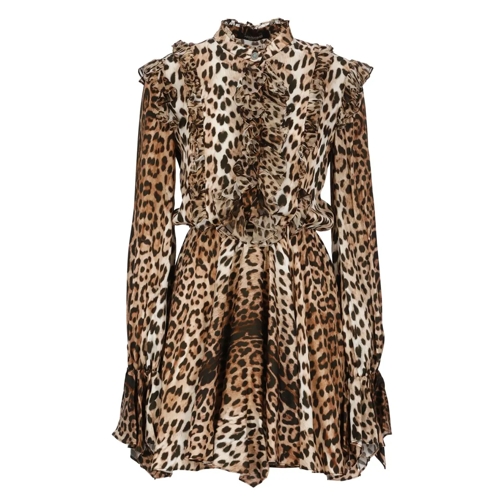 Roberto Cavalli Dress With Ruffles Brown Mini Jurken