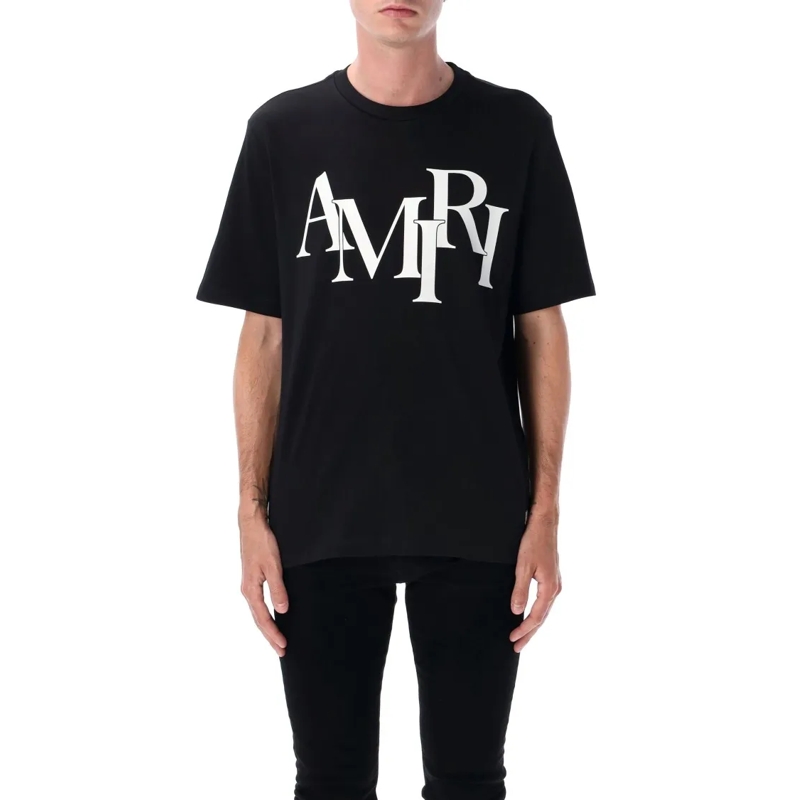 Amiri T-shirt Relaxed Fit Staggered Logo Black Tee Black