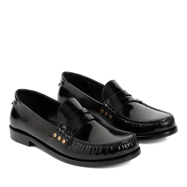 Saint Laurent Loafers & Ballerinas - Black Brushed Leather Loafer - Gr. 43 (EU) - in Schwarz - für Damen