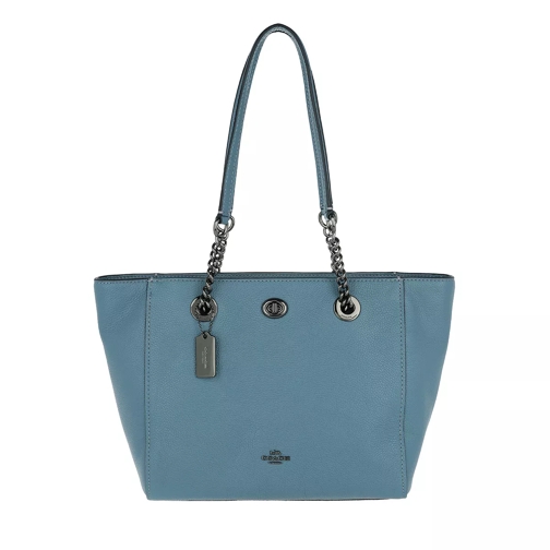 Coach Polished Leather Turnlock Chain Tote 27 Chambray Tote
