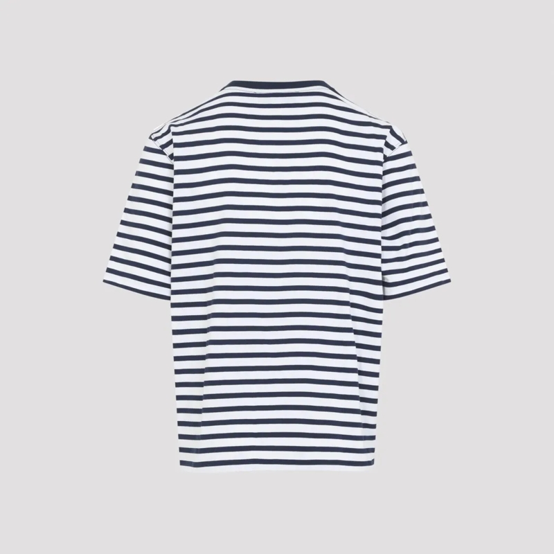 AMI Paris T-Shirt Classic White T-Shirt With Navy Stripe Detail Grey(Image 5)