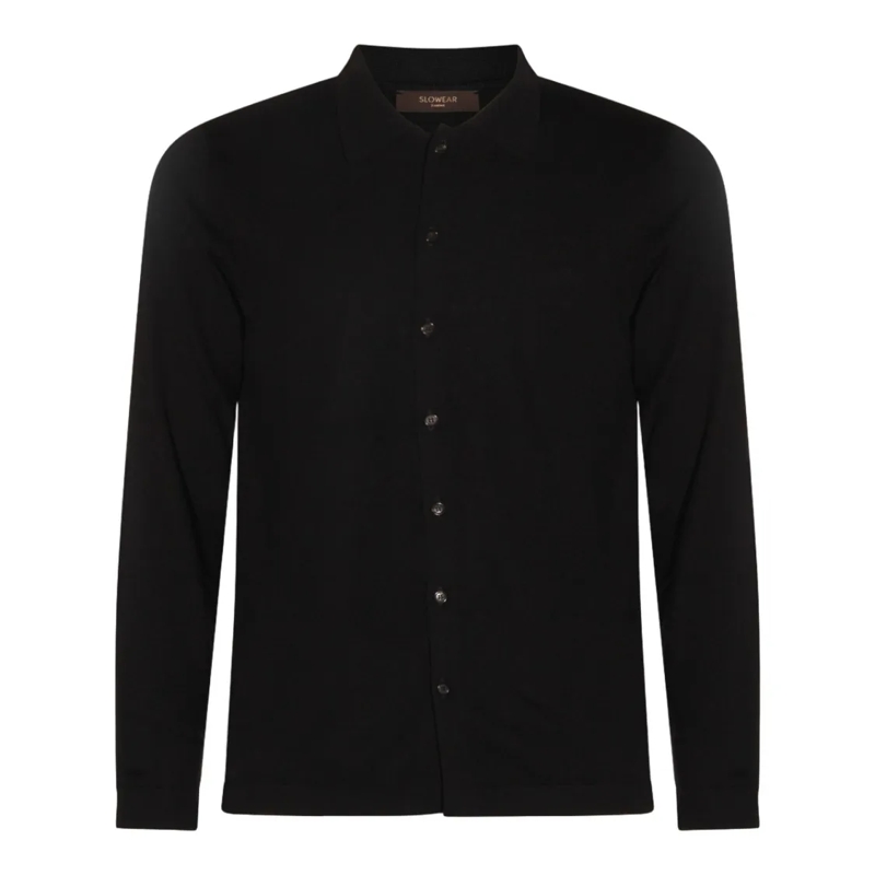 Zanone Strickjacke Button-Up Black Sweater With Classic Collar Black