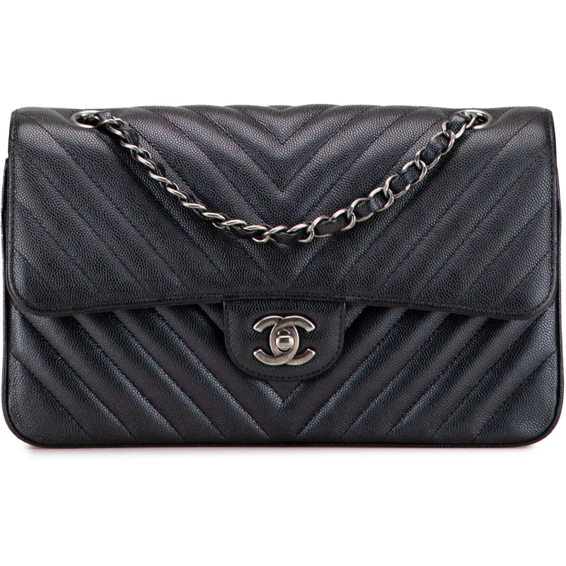 Chanel Sac à bandoulière Medium Classic Chevron Caviar Double Flap schwarz