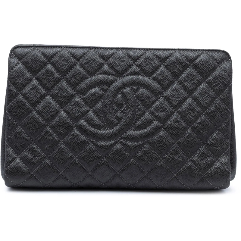 Chanel Pochette Large CC Quilted Caviar CC Clutch schwarz