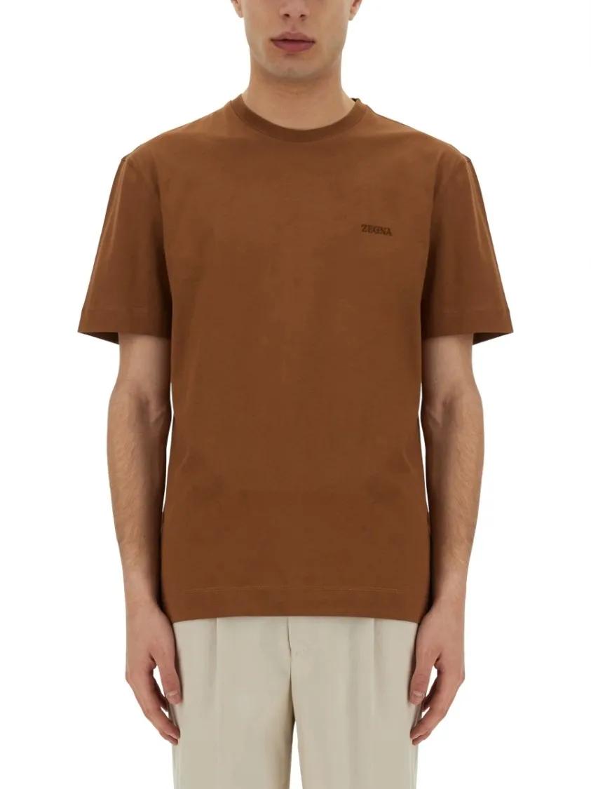 Thumbnail - Zegna - Brown Regular Fit Cotton T-Shirt - Größe 52 - braun