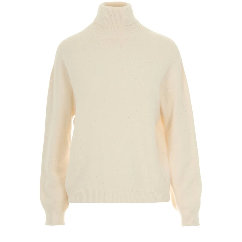 LIU JO  Cream Turtleneck Sweater With Ribbed Detailing Neutrals