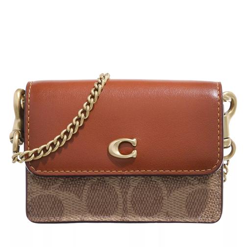 Coach Colorblock Coated Canvas Signature Half Flap Card  Tan Rust Wallet On A Chain