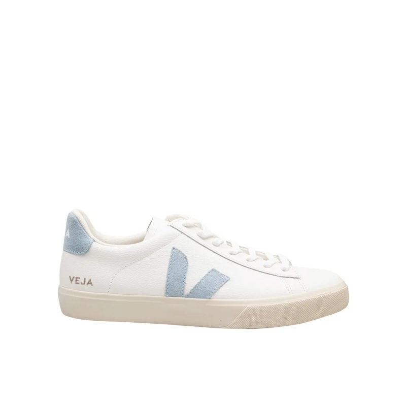 Veja Low-Top-Sneaker Campo Chromefree Leather Shoes, White/Light Blue White