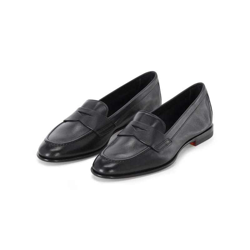 Santoni Schnürschuhe Loafer aus Leder schwarz