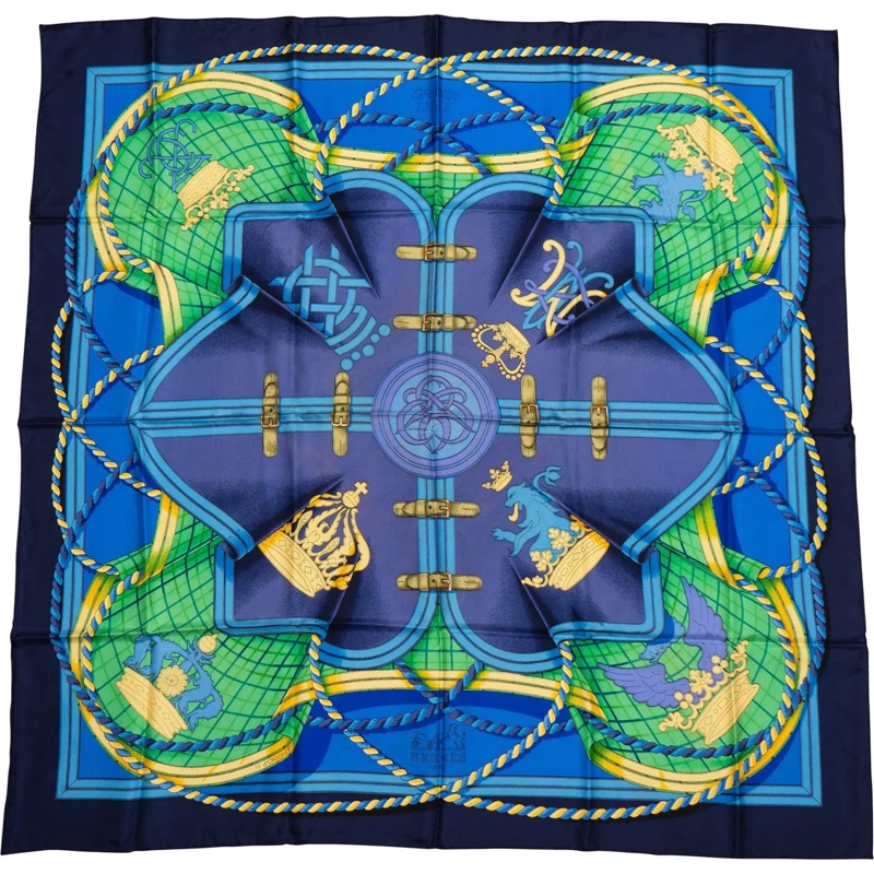 Hermès Wollschal Hermes Classic "GRANDE TENUE" Silk Carre 90 Scarf  blau