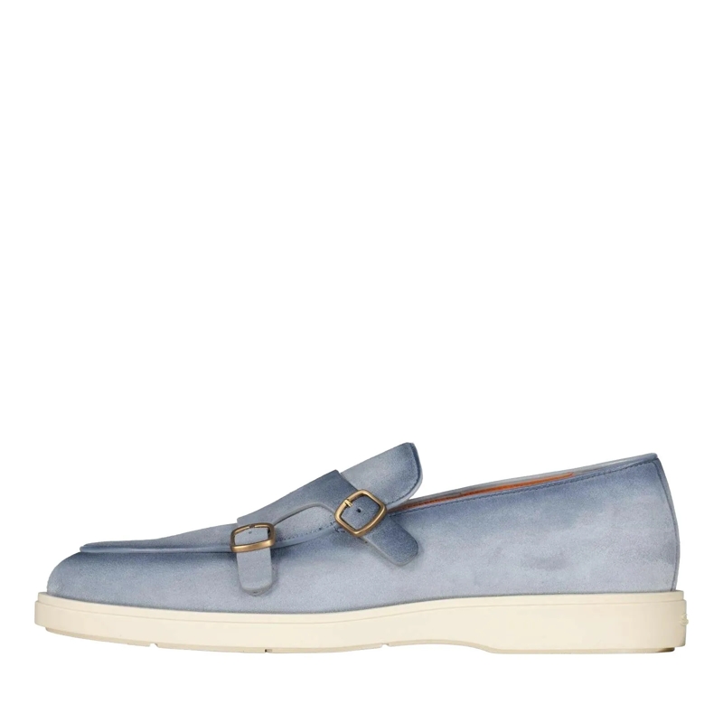 Santoni Monkstraps Doppel-Monkstraps aus Veloursleder Hellblau(Image 2)
