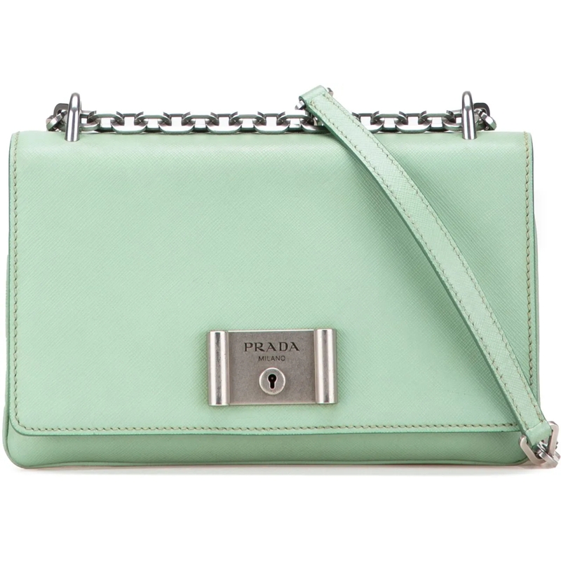 Prada Schultertasche Saffiano Lux Chain Lock Flap grün