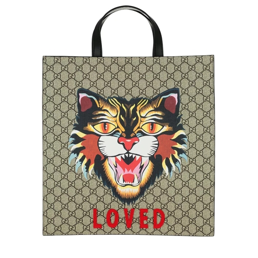 Gucci Angry Cat Print Medium Tote Bag Brown Draagtas