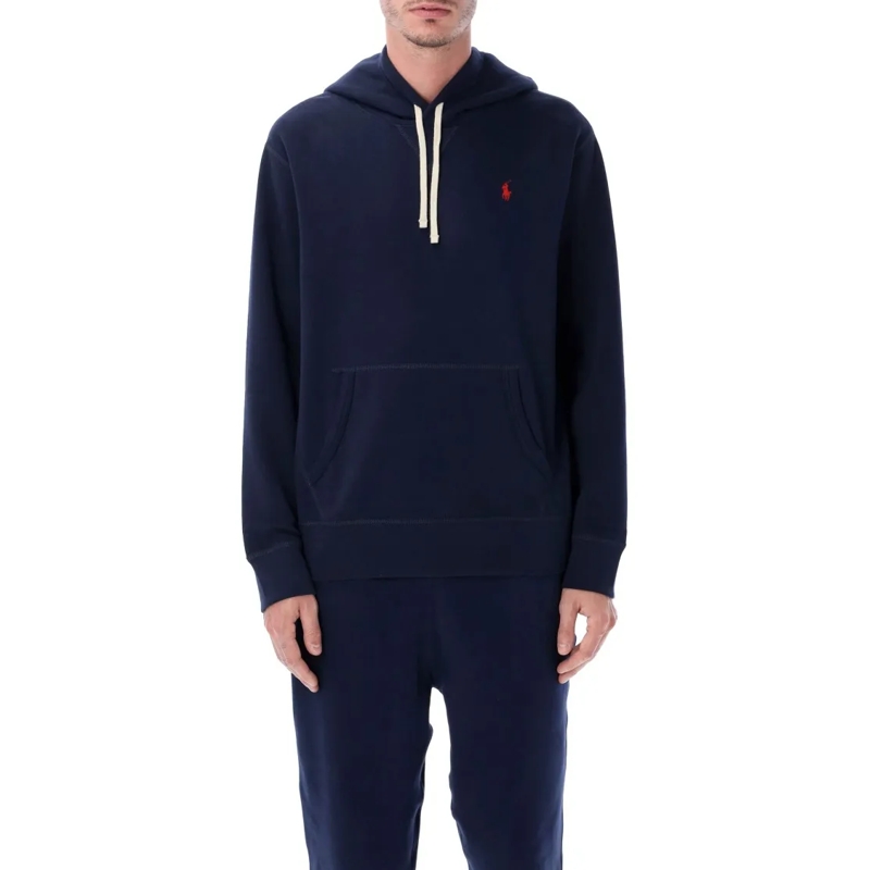 Polo Ralph Lauren  Navy Blue Cotton-Blend Fleece Hoodie With Adjustab Black