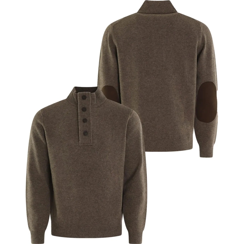 Barbour  Half-Zip Sweater With Suede Elbow Patches Brown