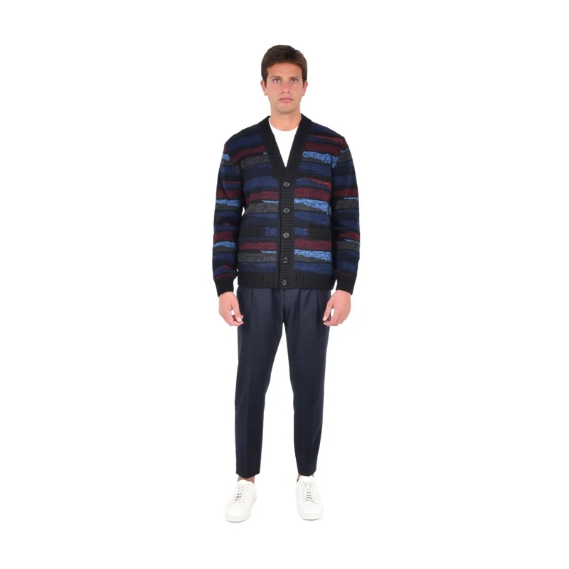 Missoni Strickjacke V-Neck Wool Cardigan With Multicolor Striped Inlay Multicolor