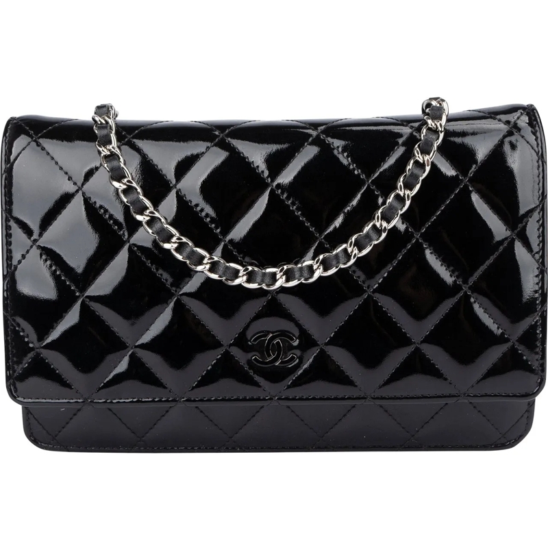 Chanel Sac à bandoulière Chanel Quilted Patent Leather Wallet On Chain Cros schwarz