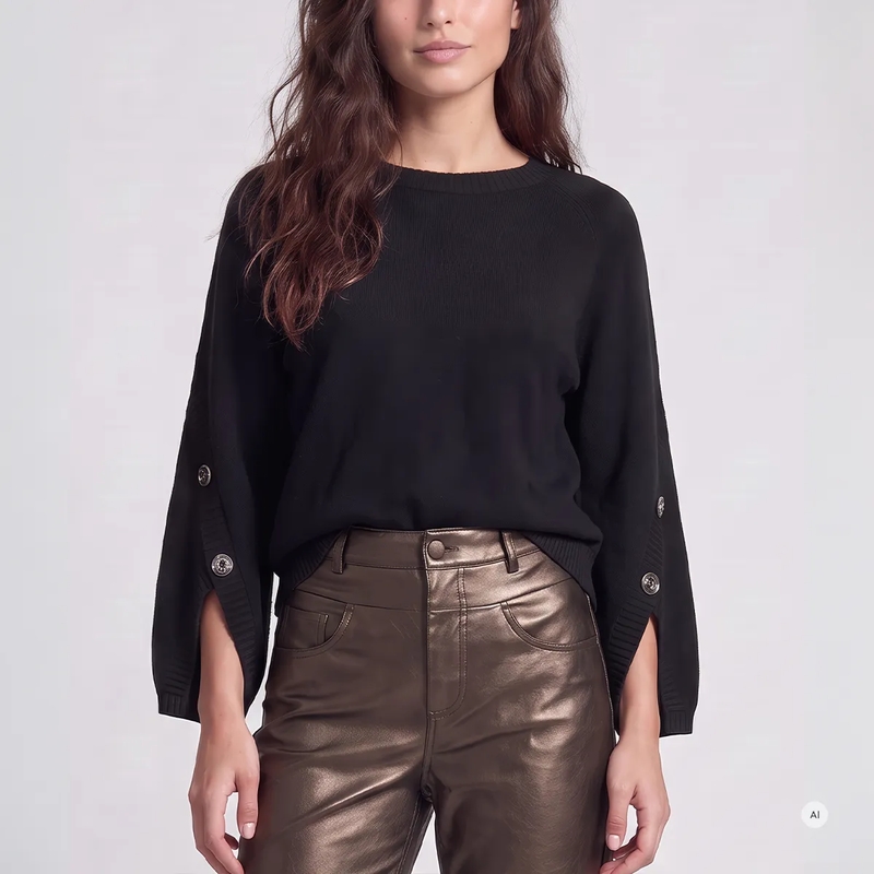 Marc Aurel  Pullover- Rundhals- Rippenabschlüsse- Metallkn schwarz(Image 3)