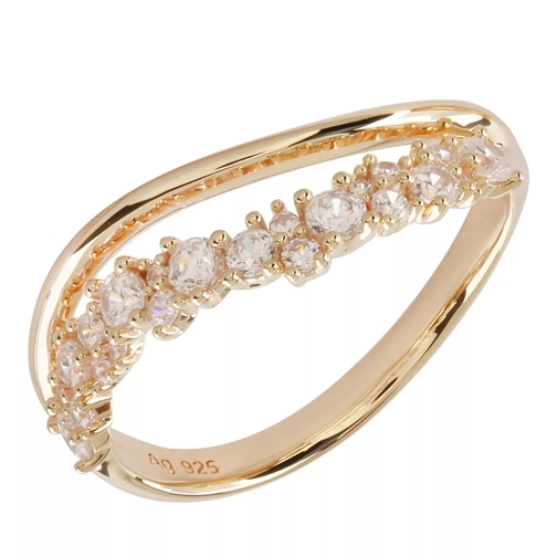 Little Luxuries by VILMAS Champagne Ring Sparkle Two-Lane Wave Yellow Gold Plated Multi-Ring