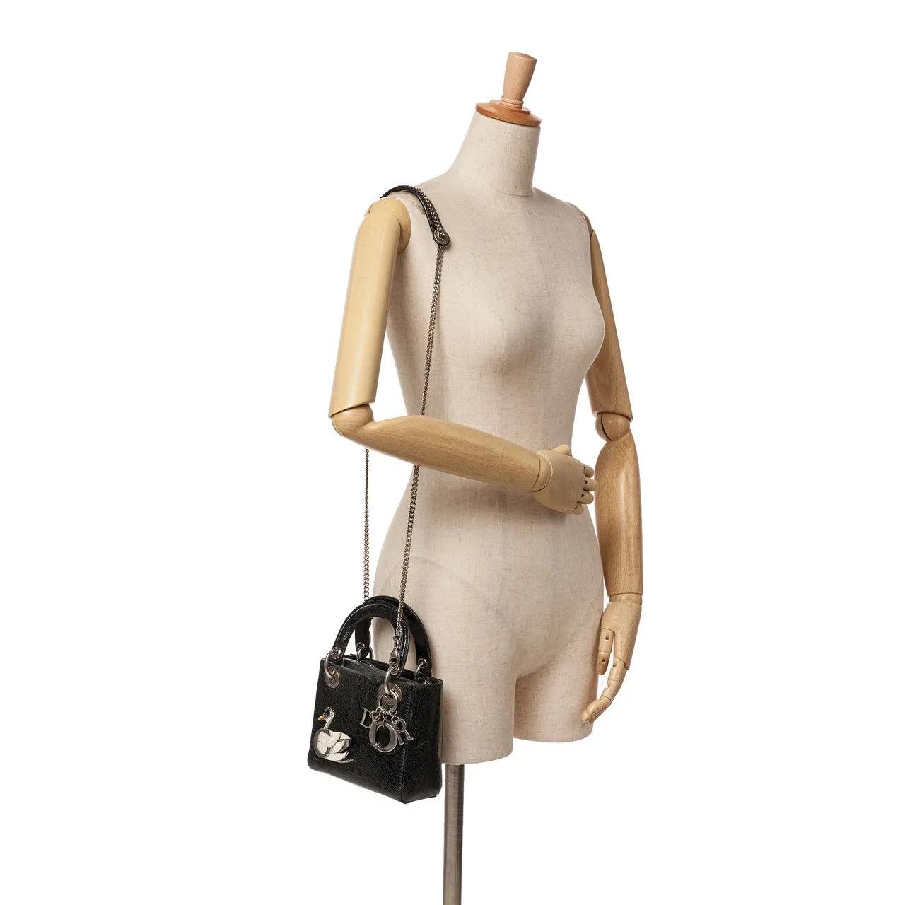 Thumbnail - Christian Dior Hobo Bags - 2016 Mini Ceramic Effect Deerskin Jeweled Swan Lad - Gr. unisize - in Schwarz - für Damen