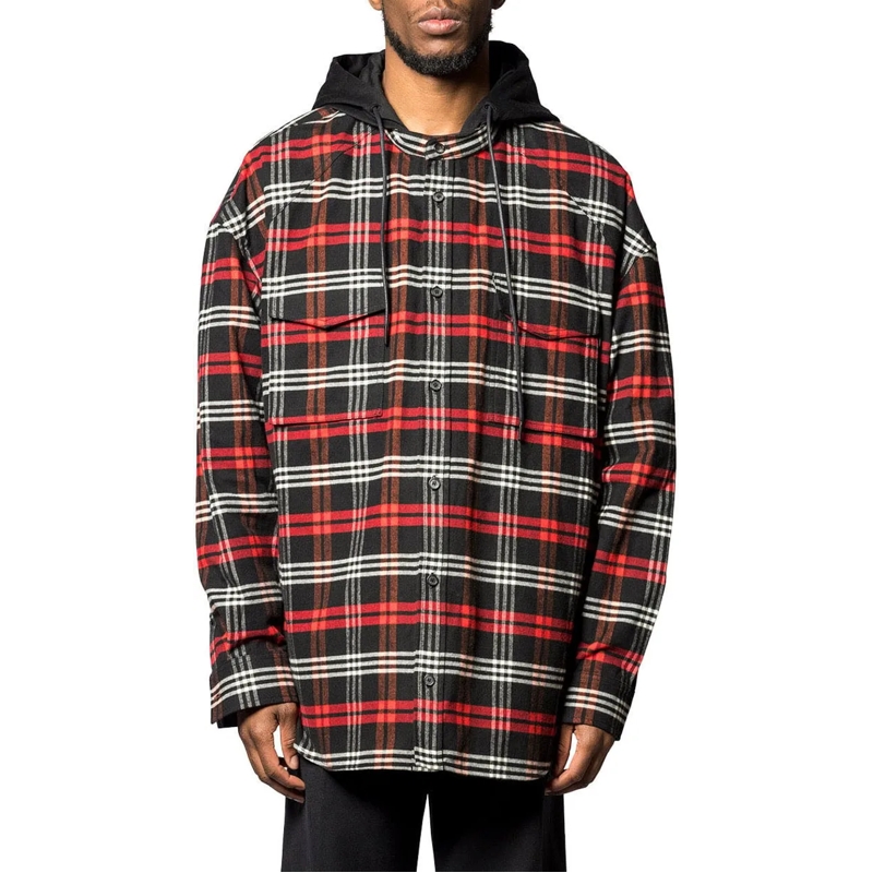Juun.J T-Shirt ALPHA CHECK HOOD LAYERED SHIRT RED rot