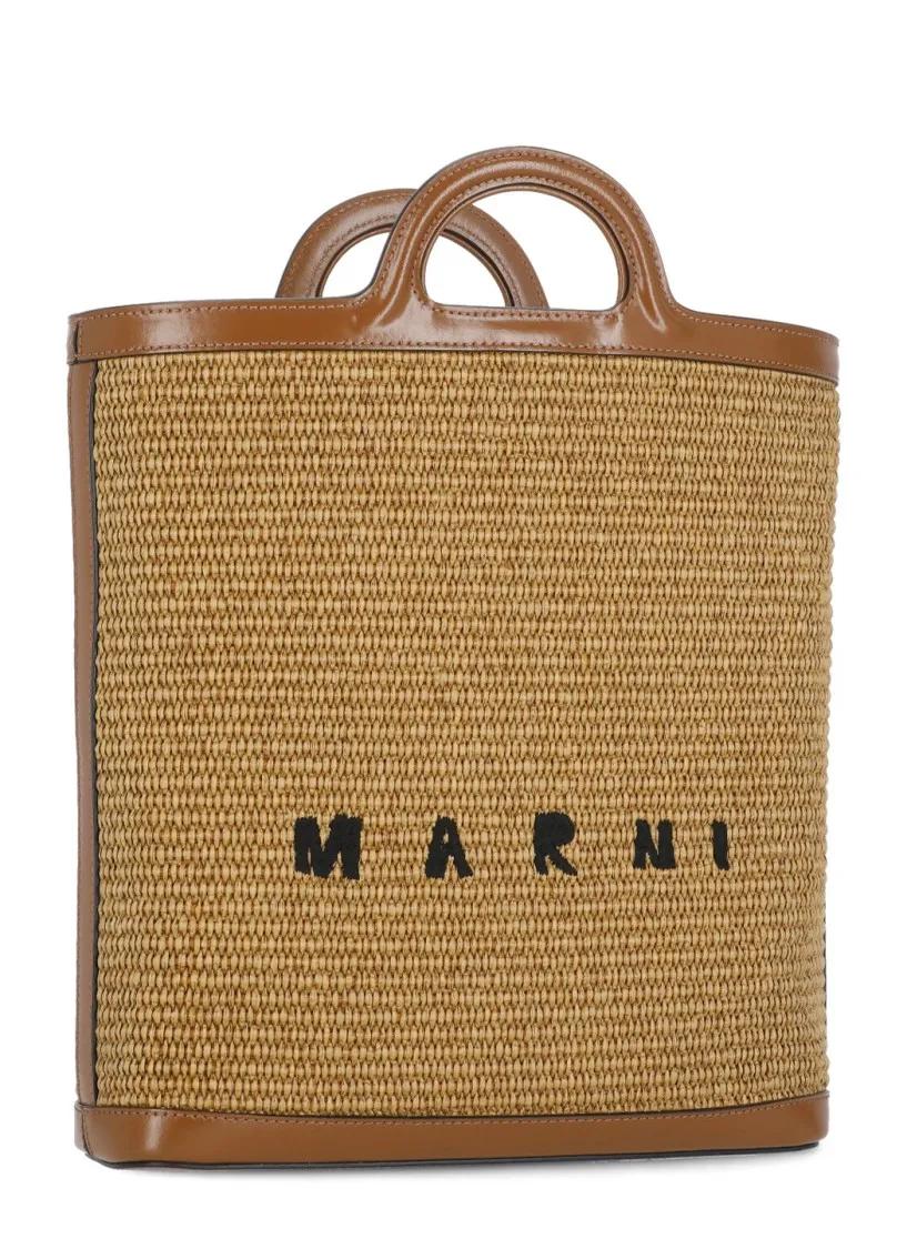 Marni Raffia Crossbody Tas met Frontlogo Brown Dames